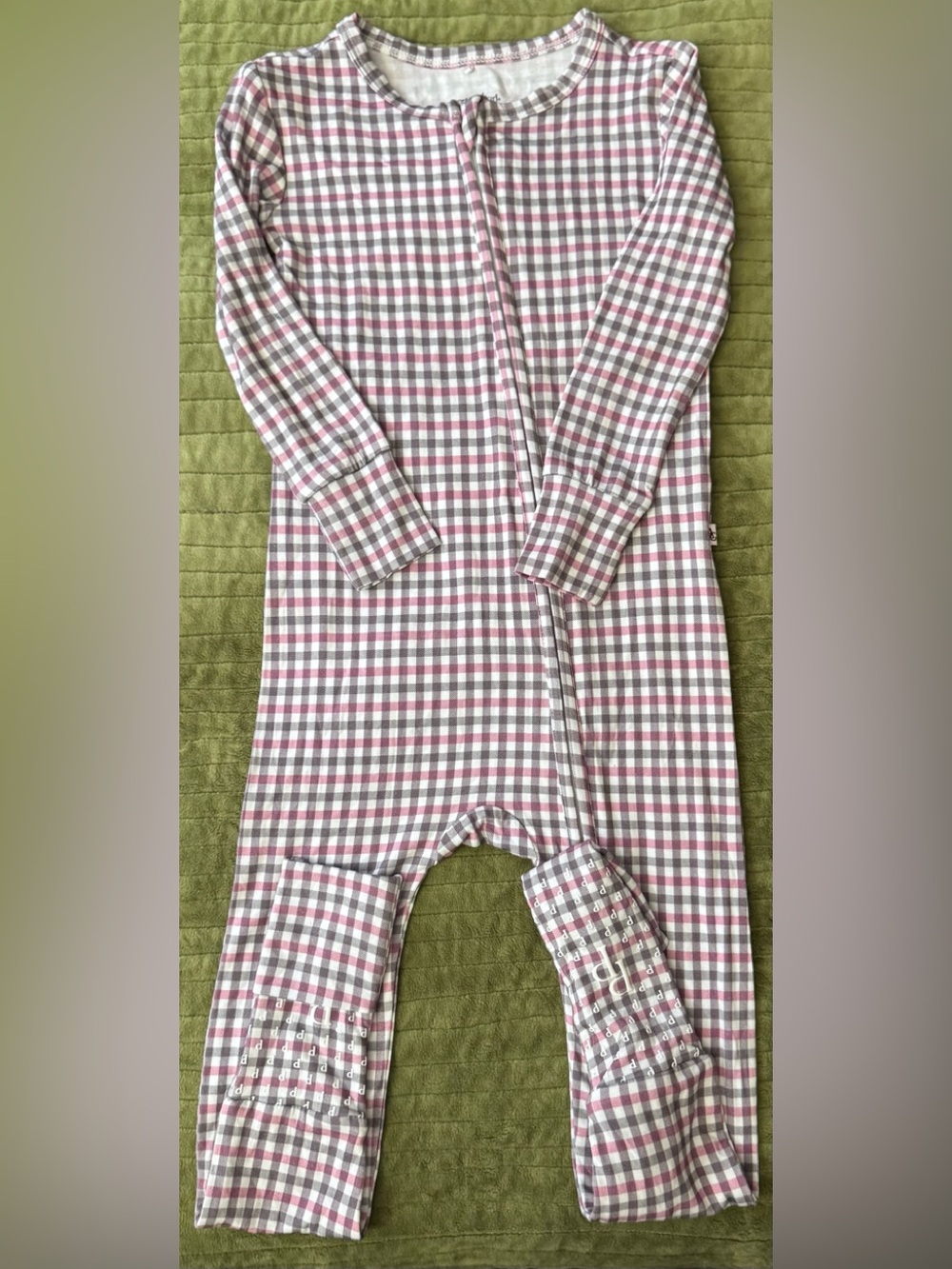 Posh Peanut Pink and Gray Gingham Footless Zip One-Piece Pajamas